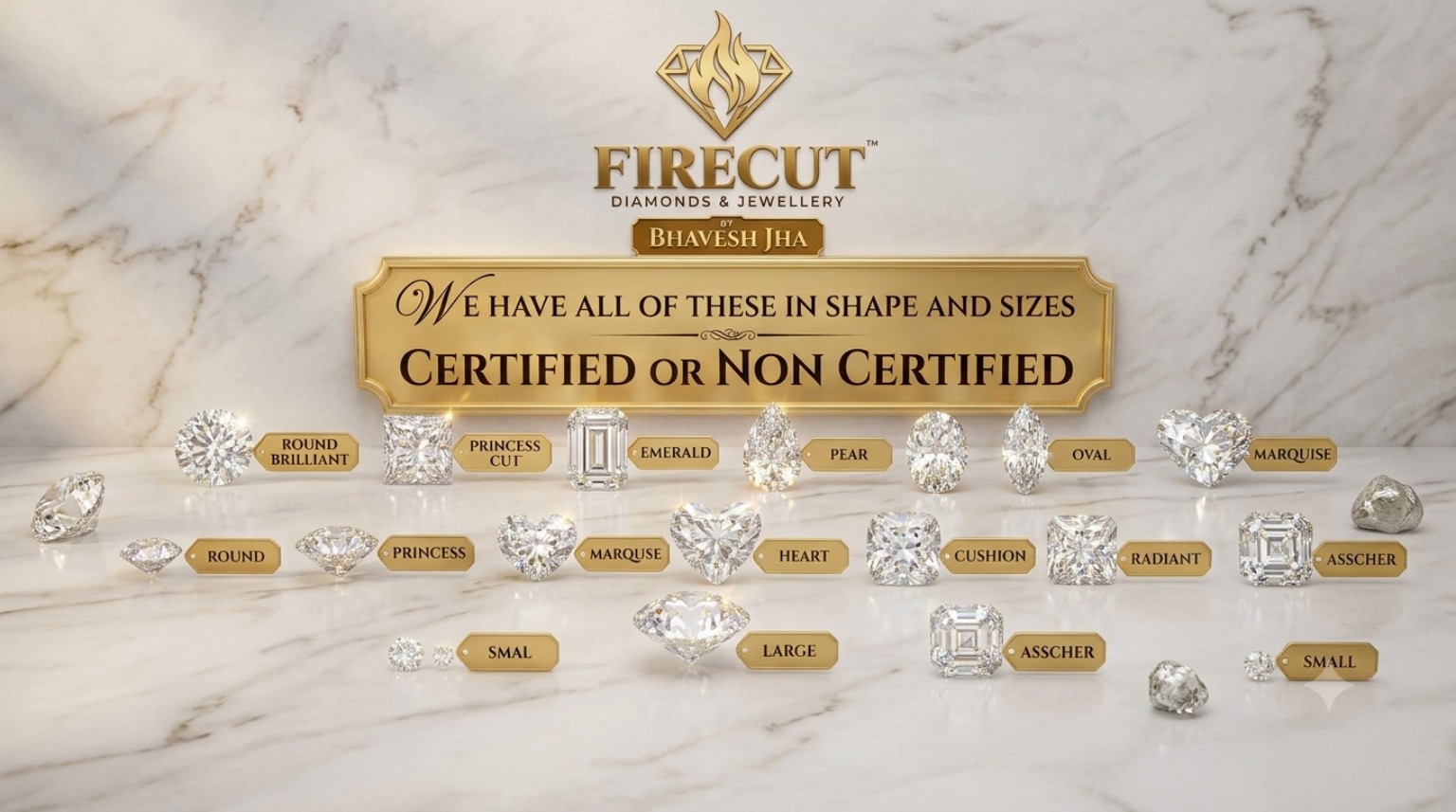 FireCut diamond shapes and sizes — certified or non-certified options